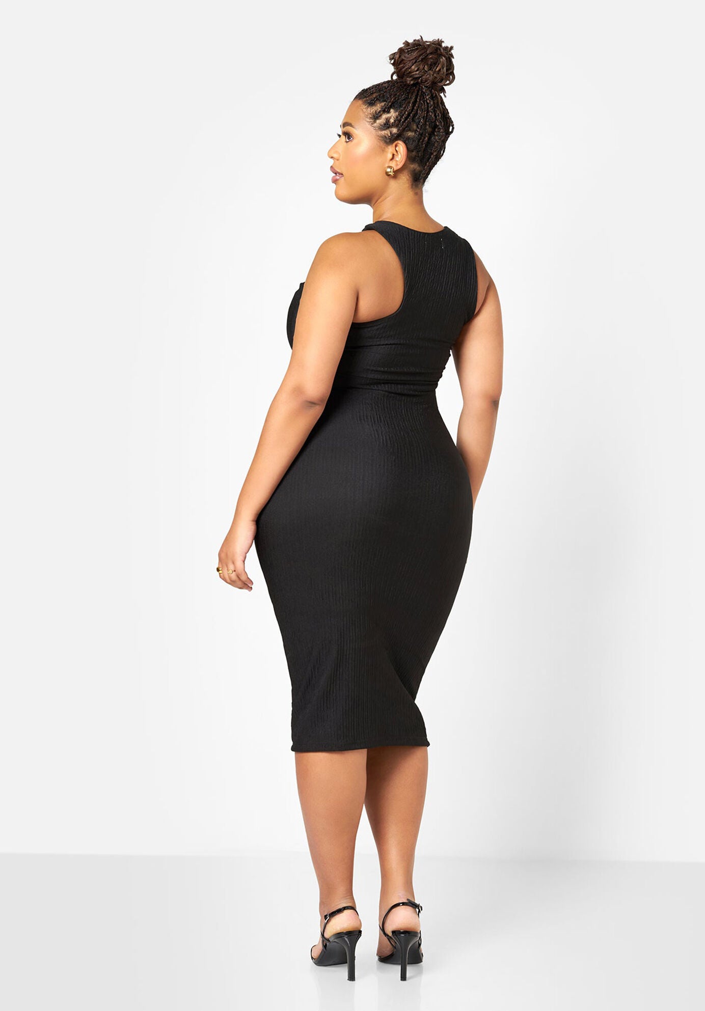 Nieves Textured Cold Shoulder Midi Bodycon Dress, Black / Black, alternate image number 4