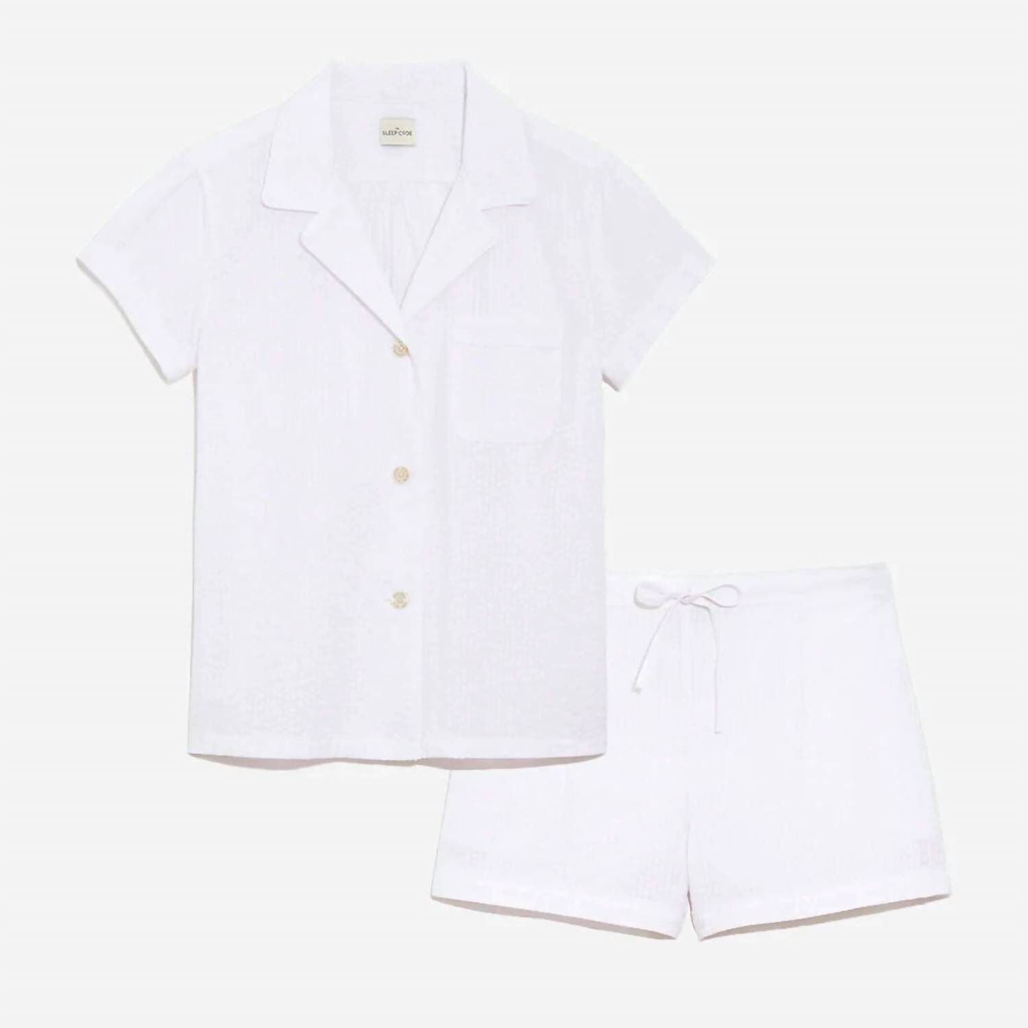 SEERSUCKER COTTON CLASSIC SHORT PJ SET IN WHITE, White / White, alternate image number 2