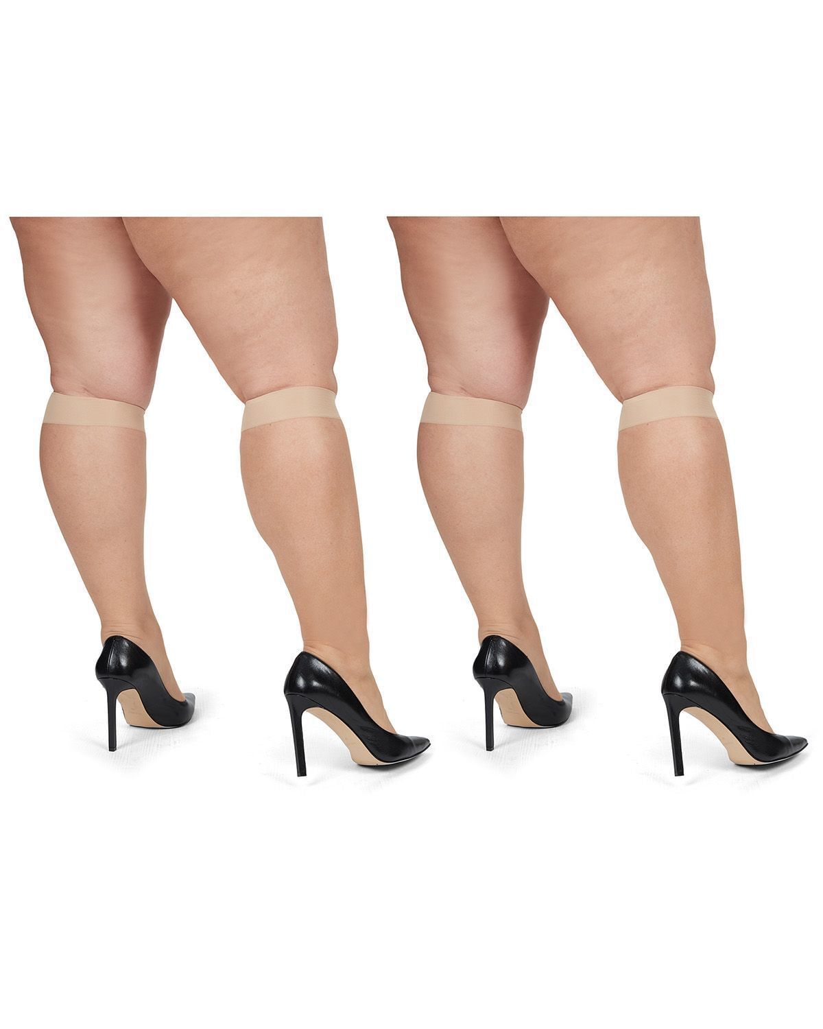 Silky Sheer Plus Size Curvy Knee High Stockings 2 Pack, City Beige / Beige, alternate image number 2