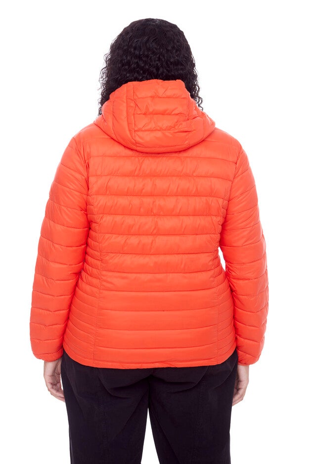 Women's Plus Size - YOHO | Vegan Down Lightweight Packable Puffer Jacket & Bag, Tangerine / Orange, alternate image number 3