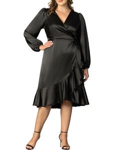 Serena Satin Ruffle Wrap Dress