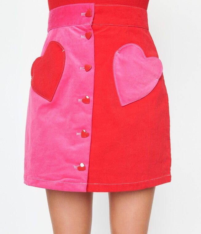 Smak Parlour Pink & Red Heart Match Game Mini Skirt, Pink and Red Heart / Pink, alternate image number null