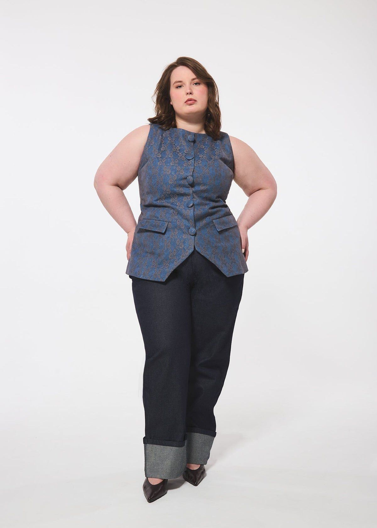 Denim Cuffed Pants, NAVY / Dark Wash, hi-res image number 0