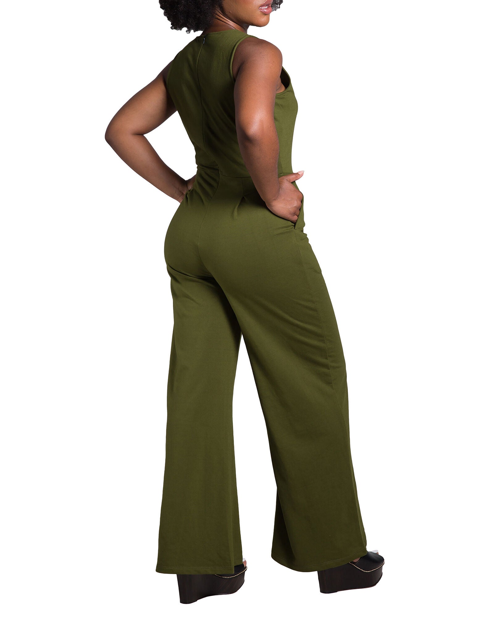 Kelly Sleeveless Wide Leg Jumpsuit, Olive / Olive Green, alternate image number 1