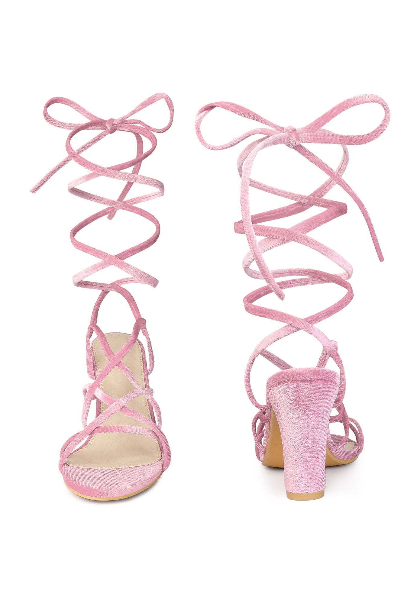 Lace Up Sandals Chunky Heels Strappy Heels, Pink / Pink, alternate image number 1
