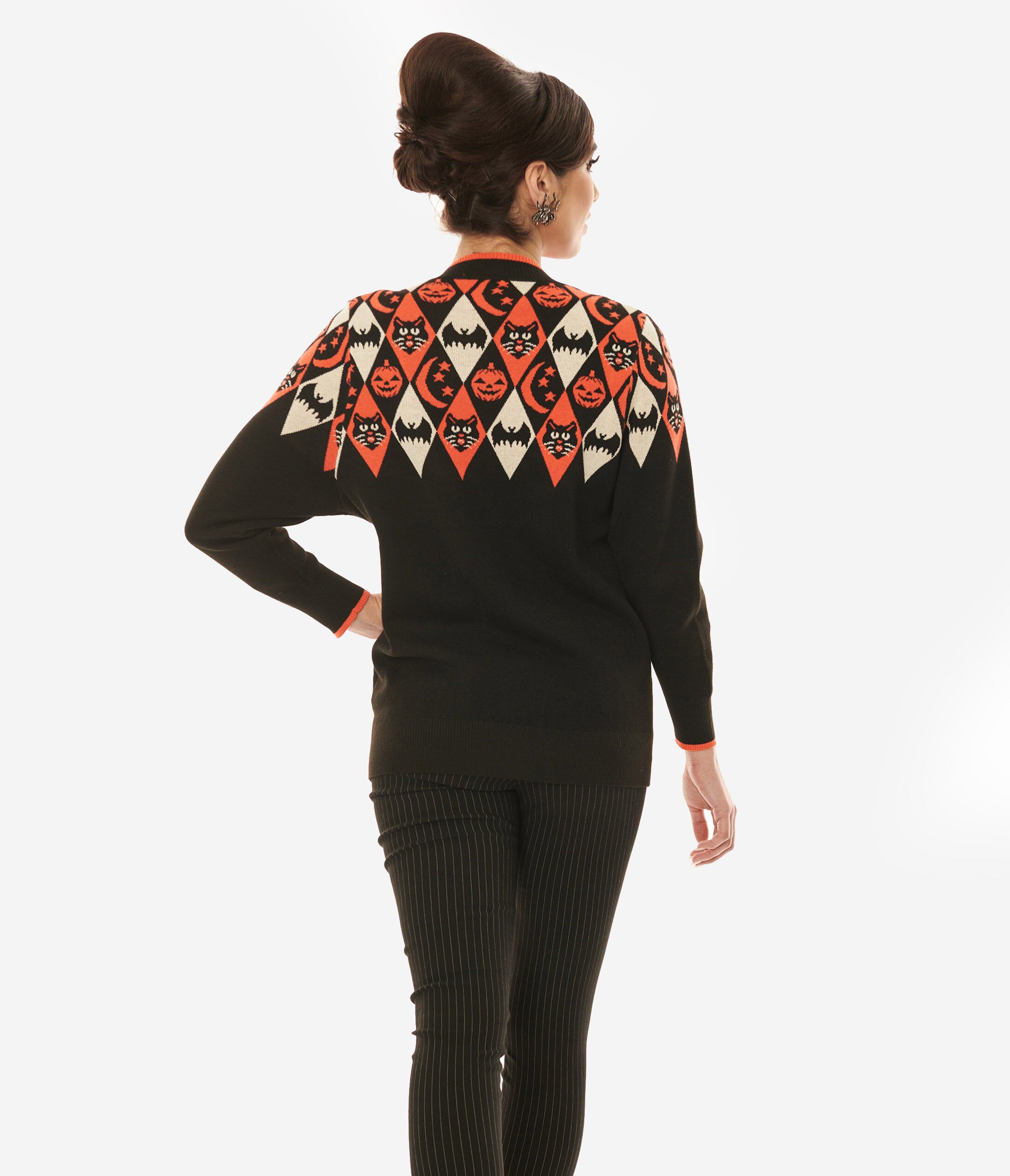 Unique Vintage Halloween Argyle Button Cardigan, Black / Black, alternate image number 1