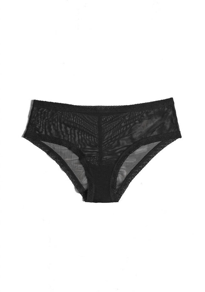 WOMEN'S MESH LACE TRIM HIPSTER PANTY IN BLACK, Black / Black, hi-res image number 0