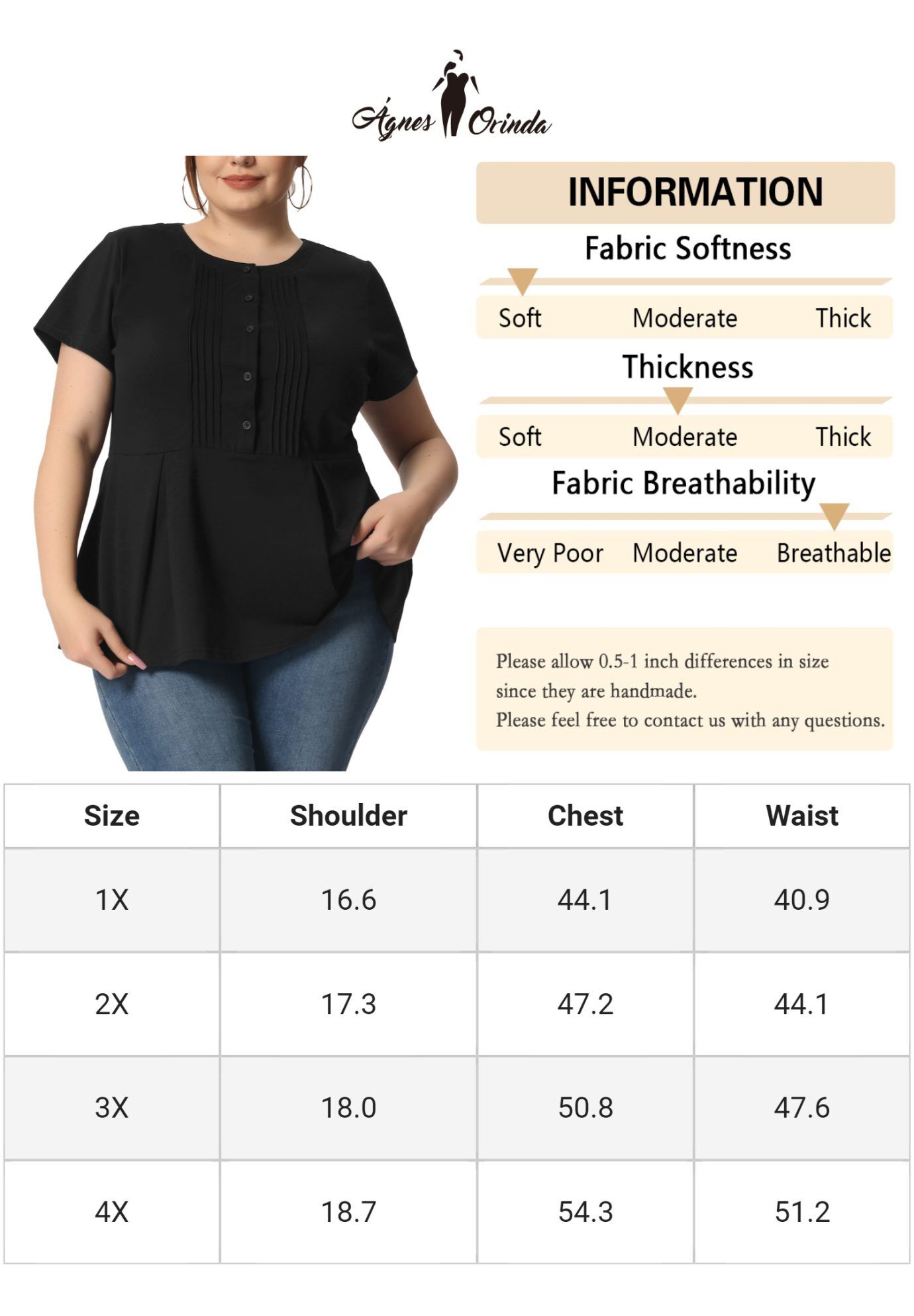 Round Neck Short Sleeve Shirt Blouse Peplum Top, Black / Black, alternate image number 4