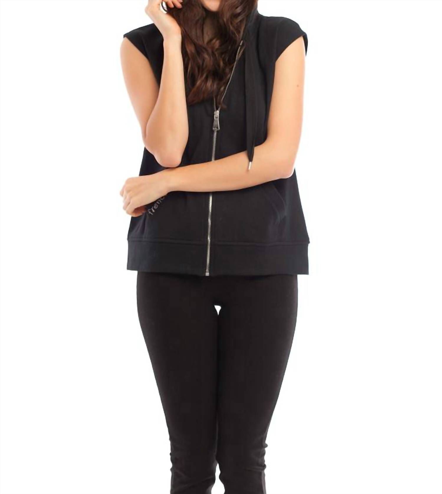 HOODED VEST IN BLACK, Black / Black, hi-res image number 0