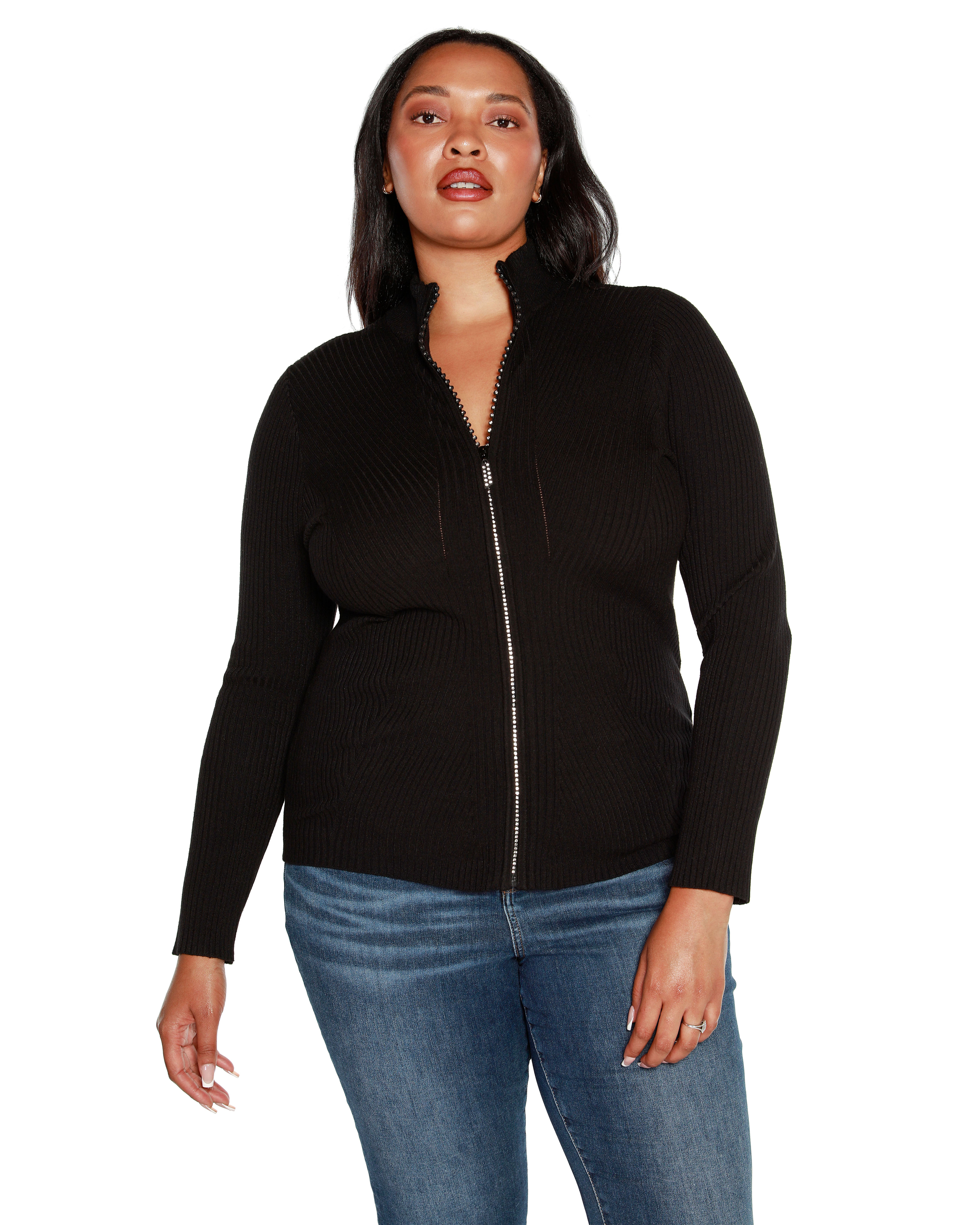 Plus Size Chain Detail Shrug Cardigan Sweater, Black / Black, hi-res image number 0