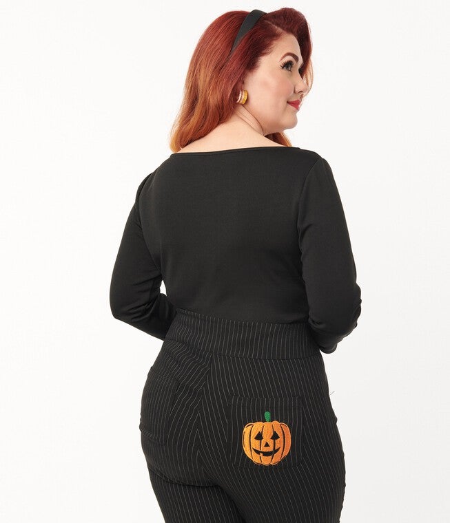 Unique Vintage Black Candy Corn Boo Embroidered Gracie Top, Black / Black, alternate image number null