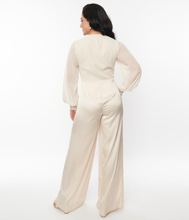 Unique Vintage Ivory Jumpsuit & Skirt Overlay, , alternate image number null