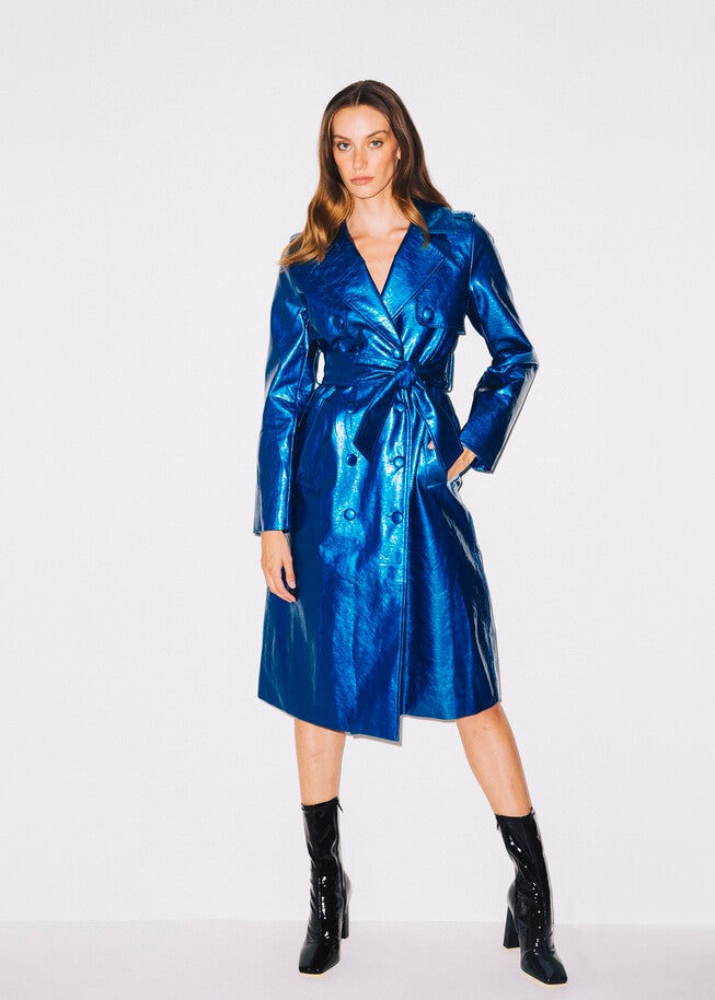 Metallic Blue Trench Coat, Blue / Cobalt, alternate image number null