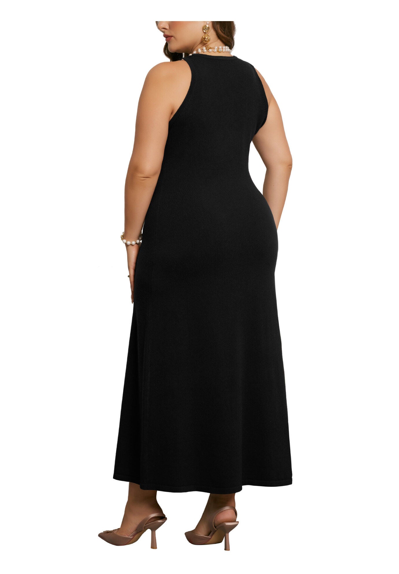 Crewneck Sleeveless Knit Casual Sweater Tank Dress, Black / Black, alternate image number 3