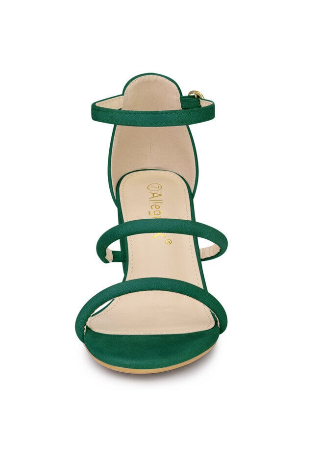 Open Toe Strappy Chunky Heels Sandals, Green / Forest Green, alternate image number 1