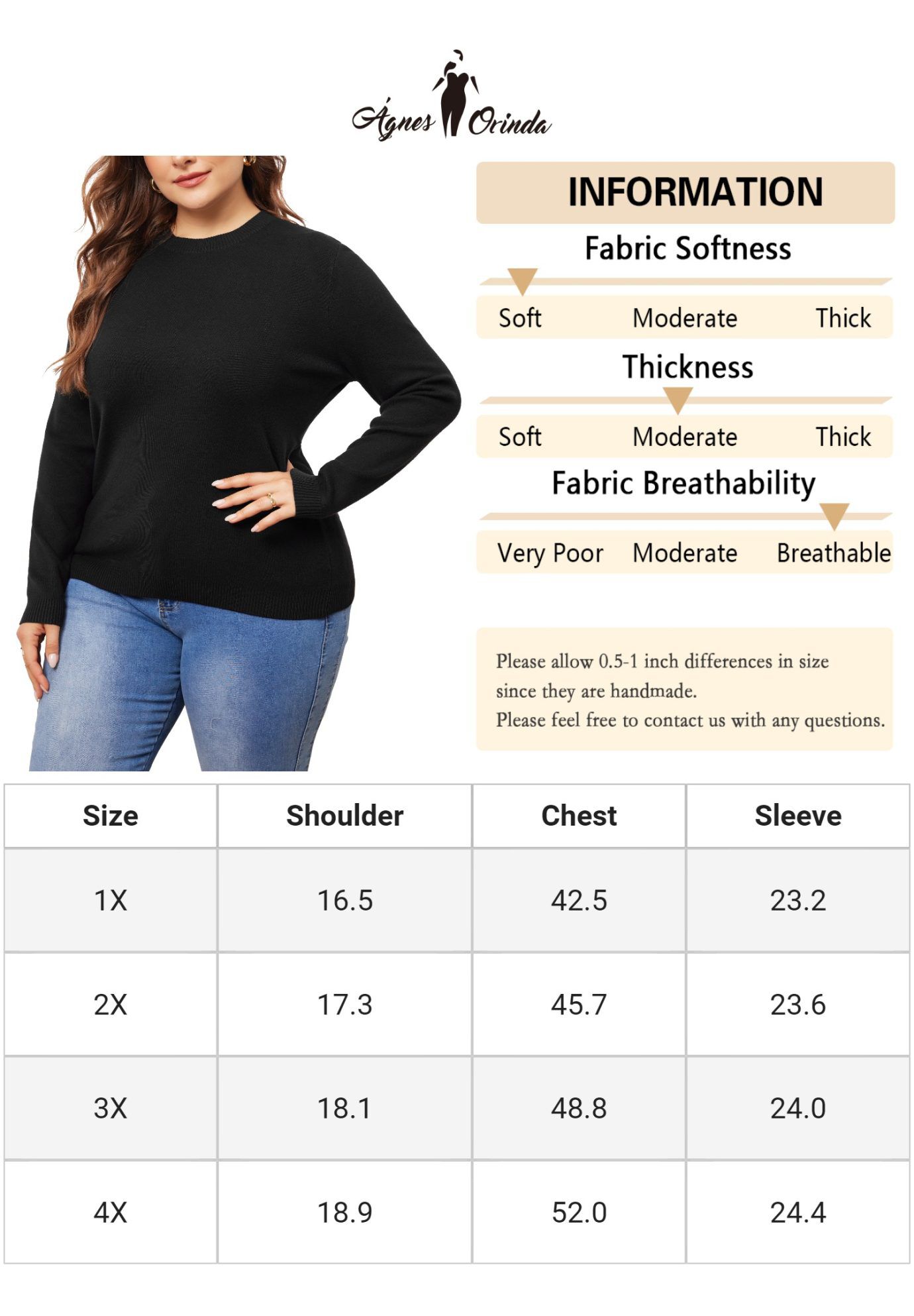 Long Sleeve Crewneck Knit Sweater Tee Top, Black / Black, alternate image number 4