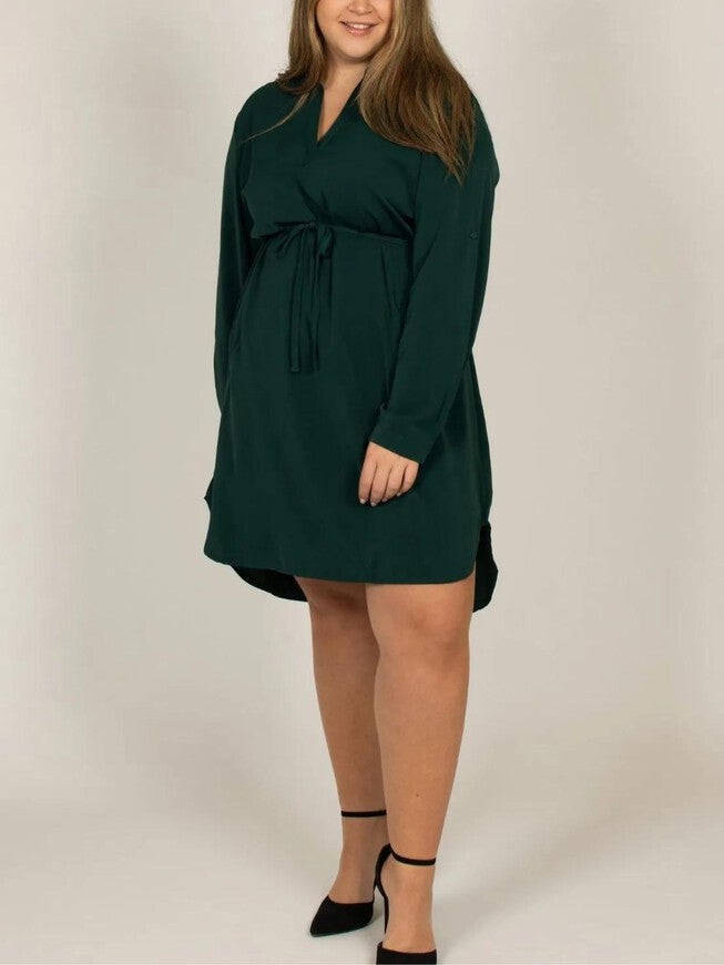 Anastasia Shirt Dress Curved Hemline, Green / Hunter Green, hi-res image number 0