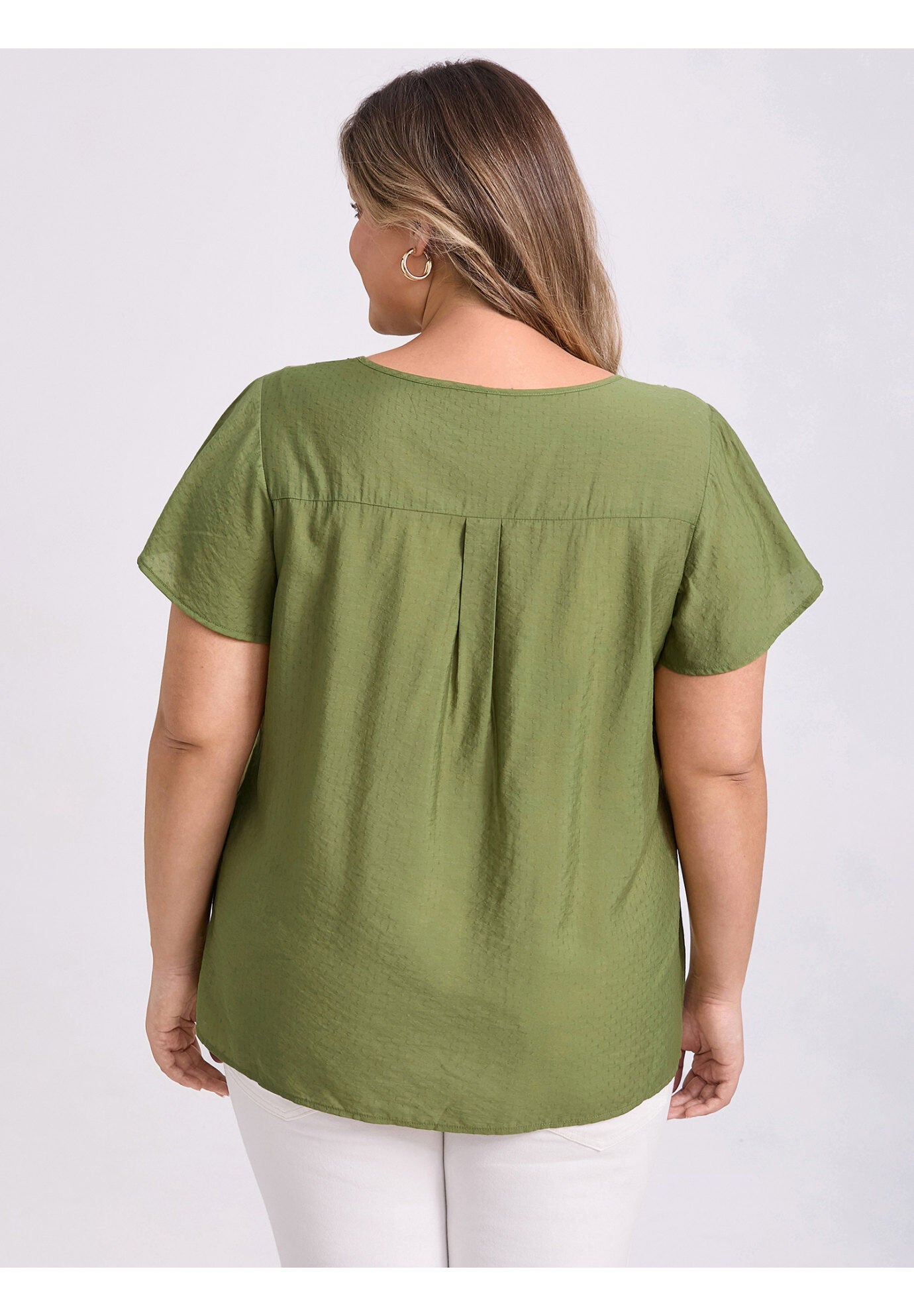 Summer Blouse Texture Ruffle Short Sleeve Toothpick Pleated Top, Olive Green / Olive Green, alternate image number 2