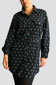 Annick - Stephanie Shirt Tunic- Mini Dress Corduroy Heart Print Belt