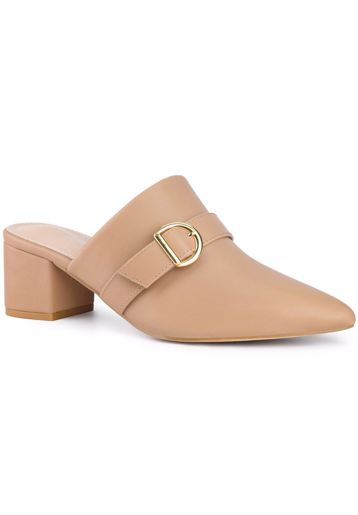 Closed toe Slip On Block Heeled Mules, Nude / Beige, hi-res image number 0