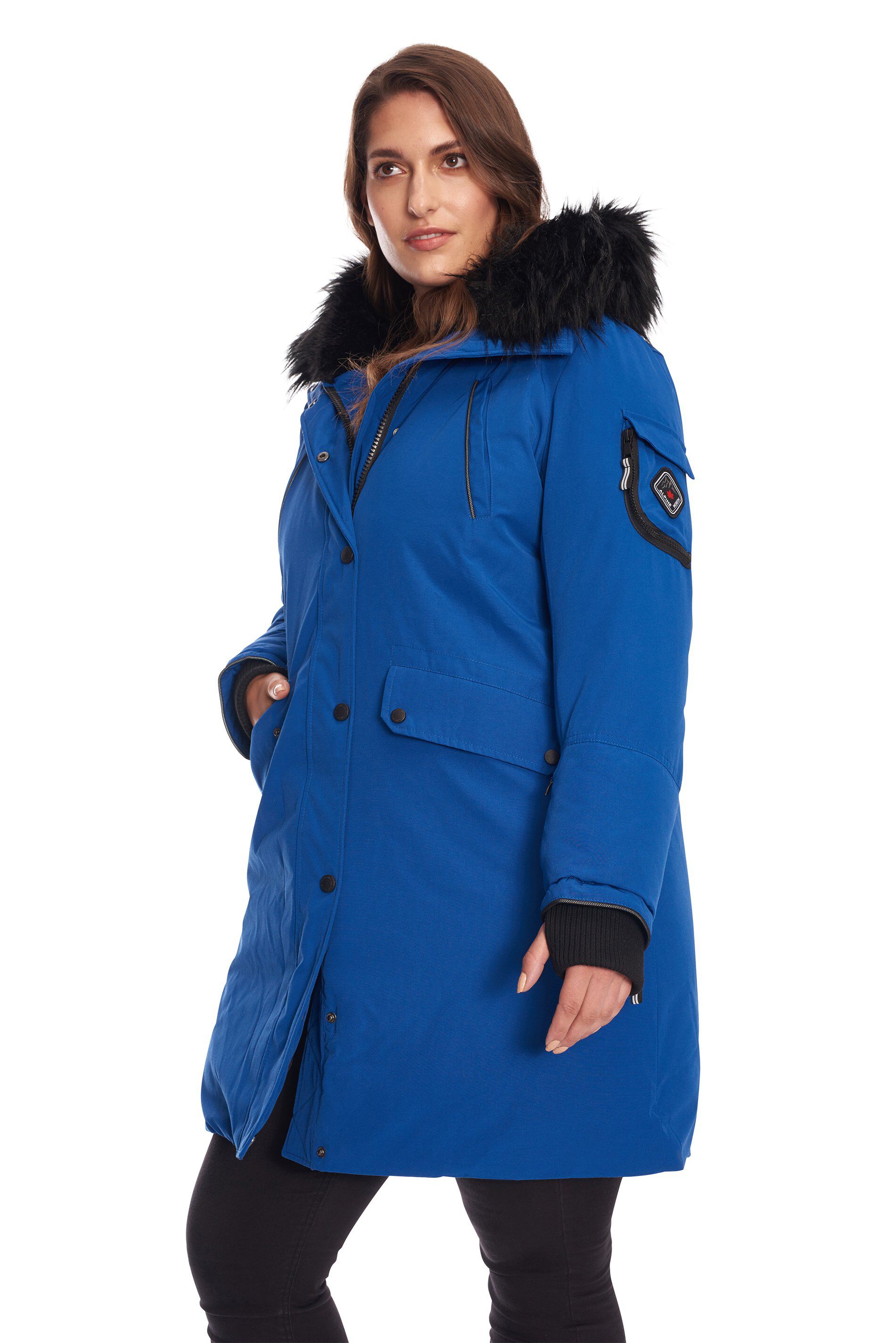 LAURENTIAN | Vegan Down Recycled Long Parka Winter With Faux Fur Hood, Cobalt / Cobalt, alternate image number 2