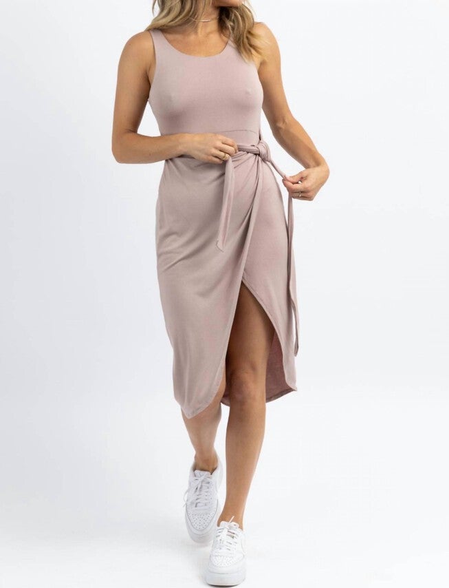 WEEKENDER SIDE TIE MIDI DRESS IN MAUVE, Mauve / Purple, hi-res image number 0