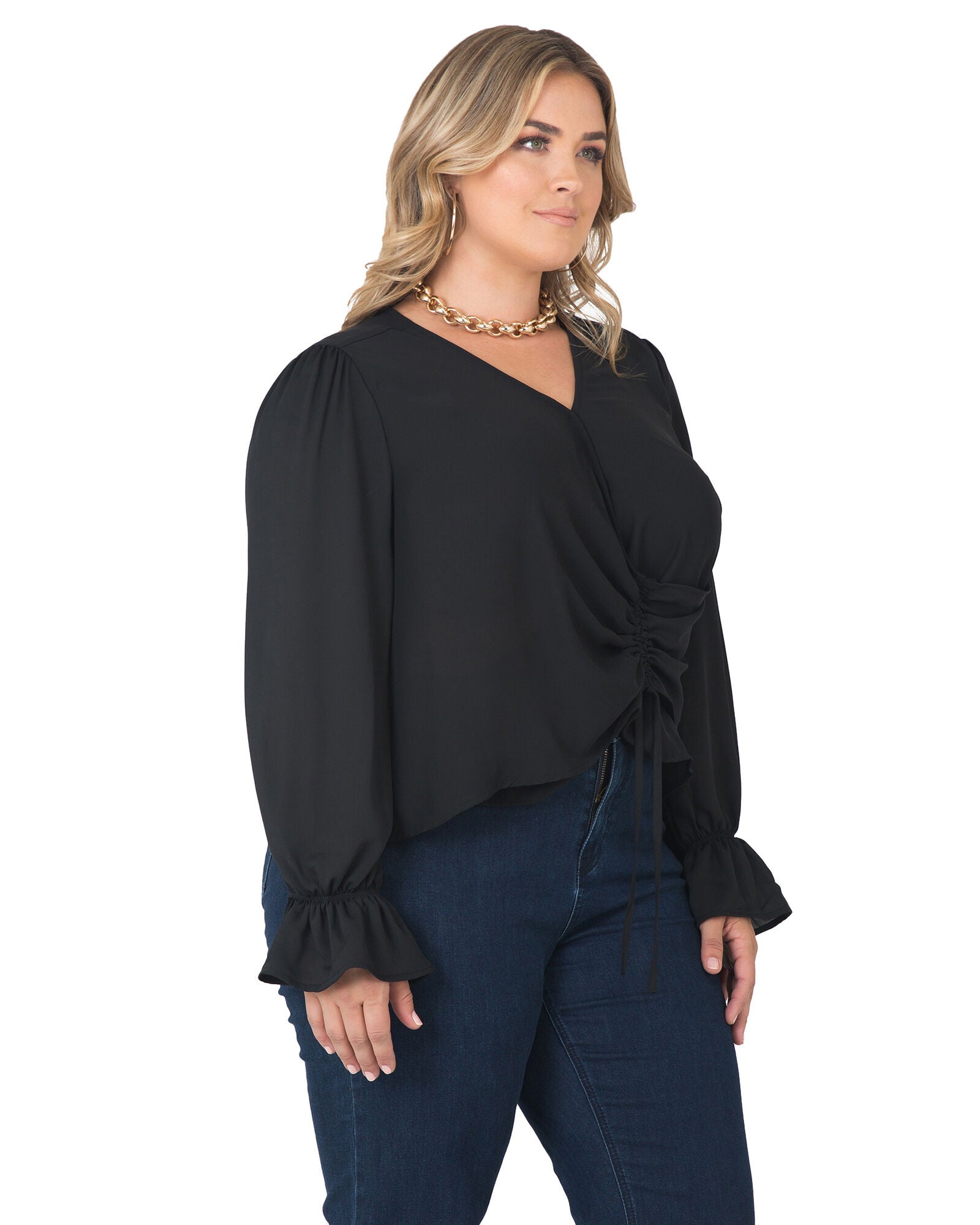 Plus Size Vera Tie Front Flute Sleeve Blouse, , alternate image number 7