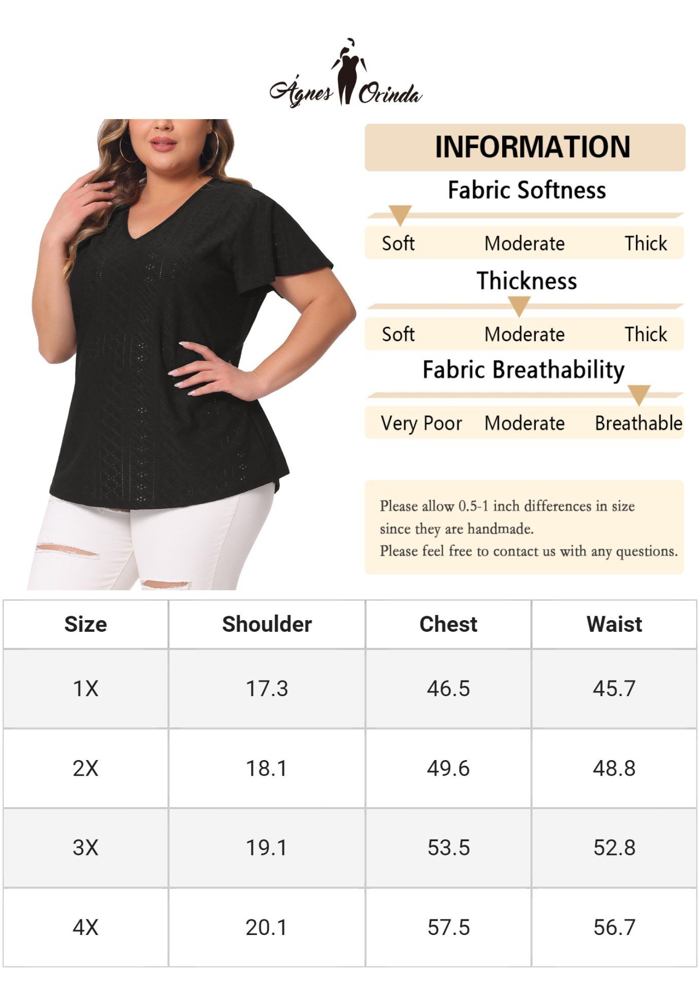 Summer Tee V Neck Hollow Flare Short Sleeve Casual Top Tunic, Black / Black, alternate image number 4