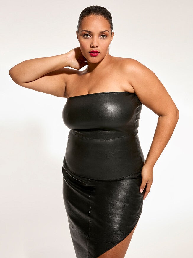 Cinematique Stretch Leather Bustier, Black / Black, alternate image number null