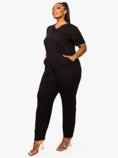 KYLIE V NECK JUMPSUIT, Black / Black, alternate image number 2