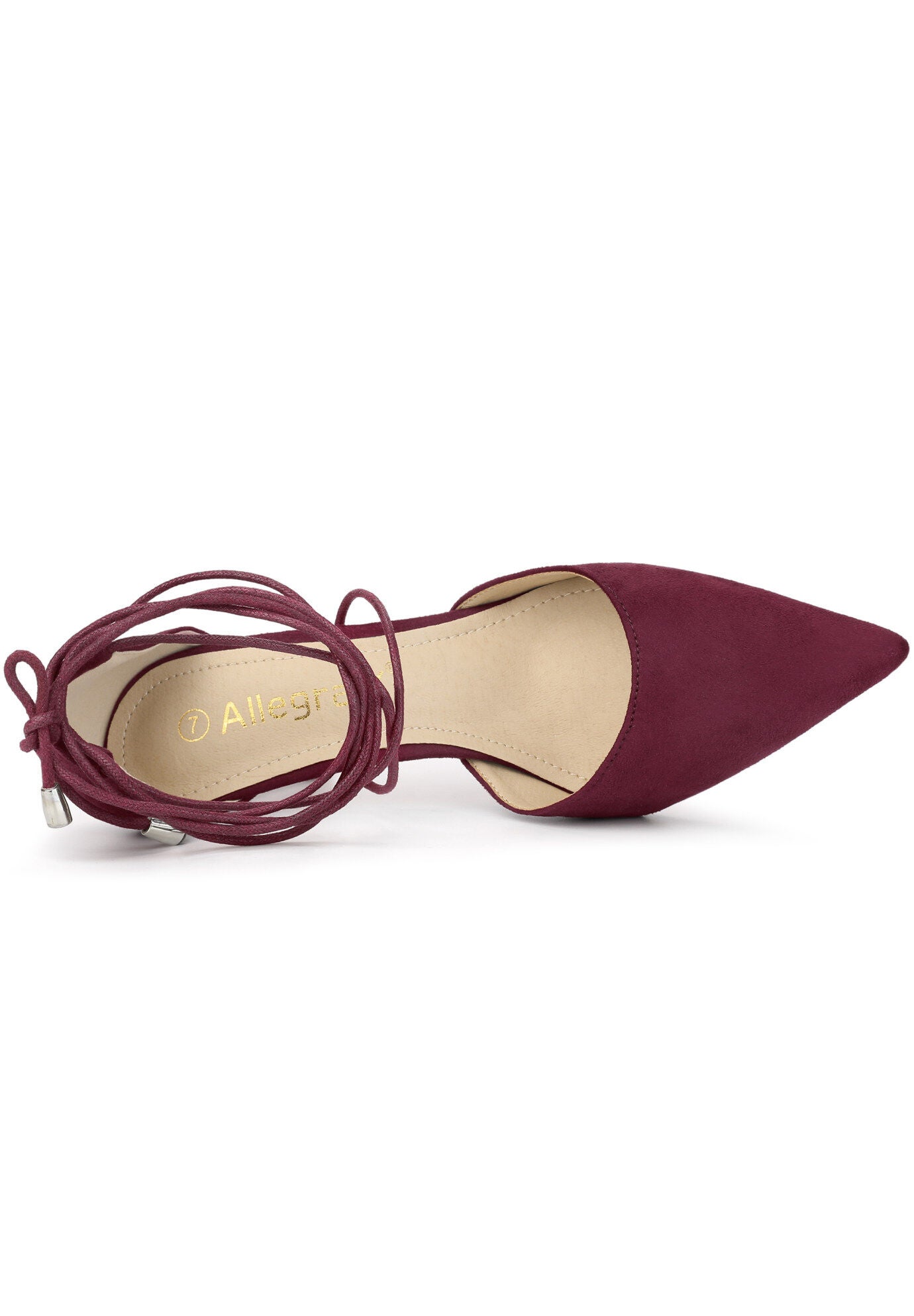 Pointed Toe Lace Up Stiletto Heels Dress Pumps, Burgundy / Burgundy, alternate image number 3