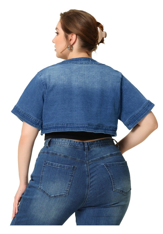 SHORT CROP DENIM JACKET SHRUG, Blue / Royal Blue, alternate image number 2