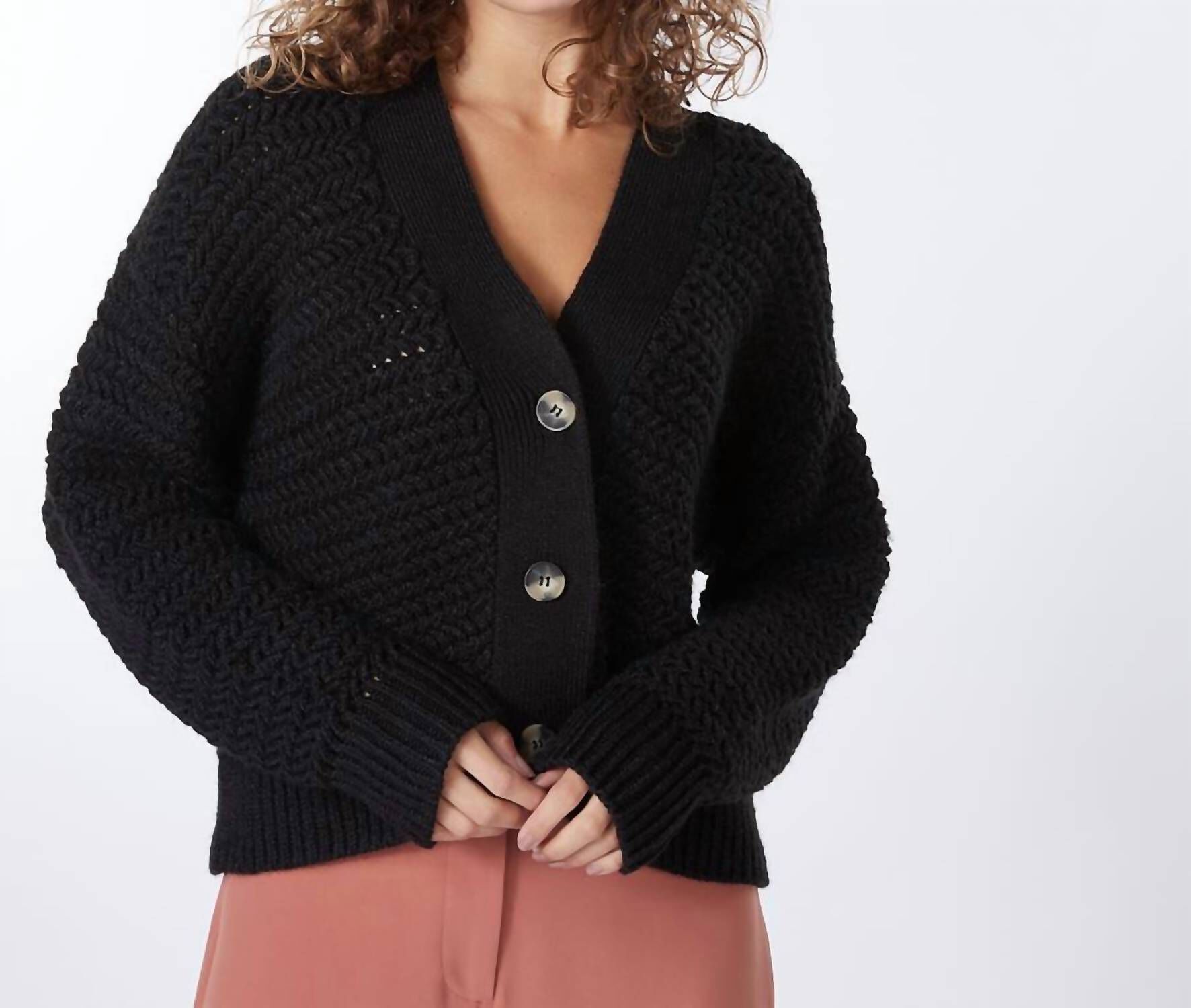 SHORT ZZ KNIT CARDIGAN IN BLACK, Black / Black, hi-res image number 0