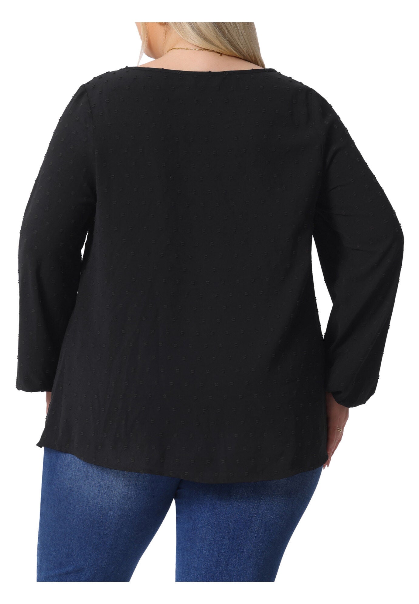 Crewneck Chiffon Blouses Swiss Dots Long Sleeve Top, Black / Black, alternate image number 3