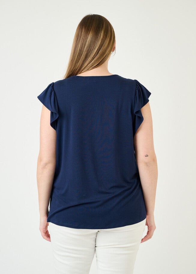 Kyra Ruffle Sleeve V-Neck Top, INDIGO / Navy, alternate image number null