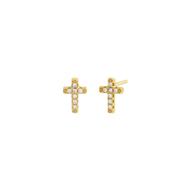 Mini Pave Cross Stud Earring Gold One Size Pair, Gold / Gold, hi-res image number null