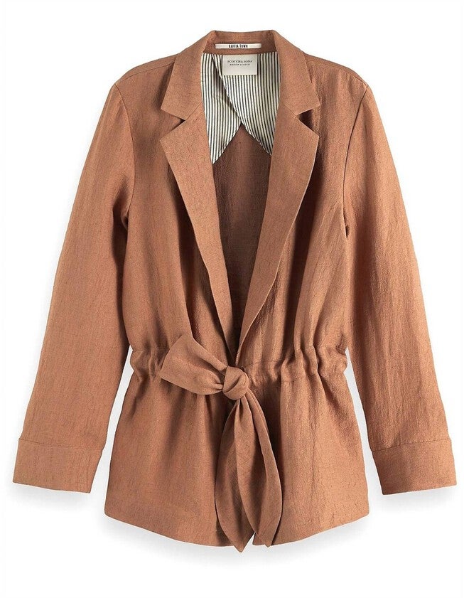 DRAPEY TEXTURED BLAZER IN TOFFEE MELANGE, Toffee Melange / Brown, alternate image number null