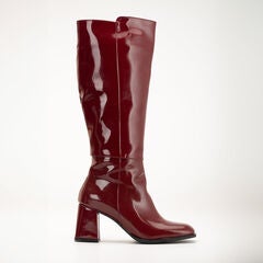 ADELE - BURGUNDY PATENT KNEE HIGH BOOTS