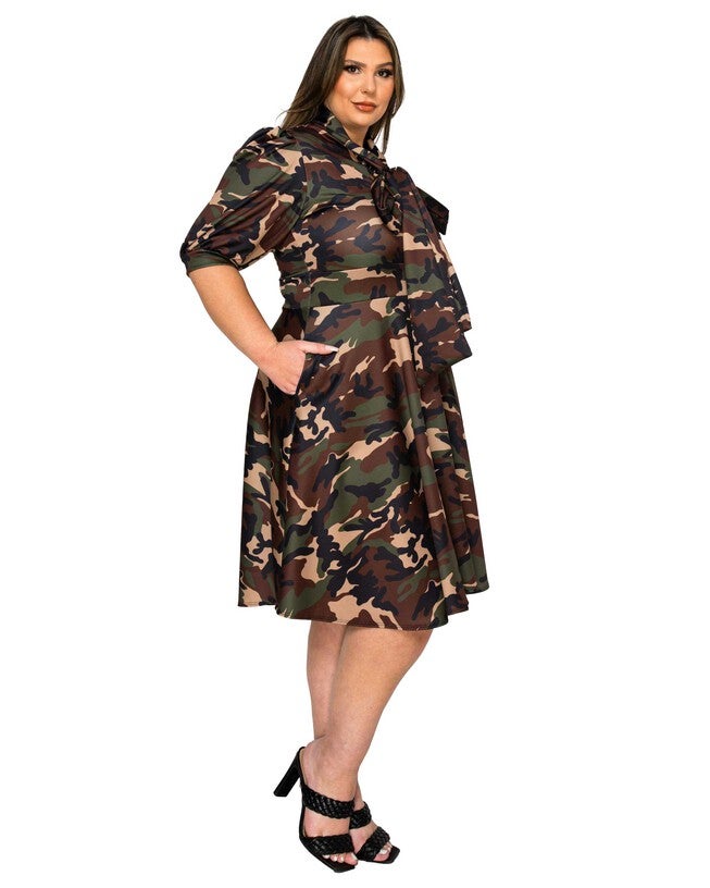 Outlaw Pocket Flare Dress, Camo / Forest Green, alternate image number null