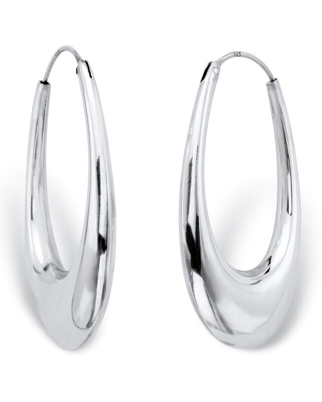 .925 Sterling Silver Polished Oval Puffed Hoop Earrings 1 3/4 inches, White / White, hi-res image number 0