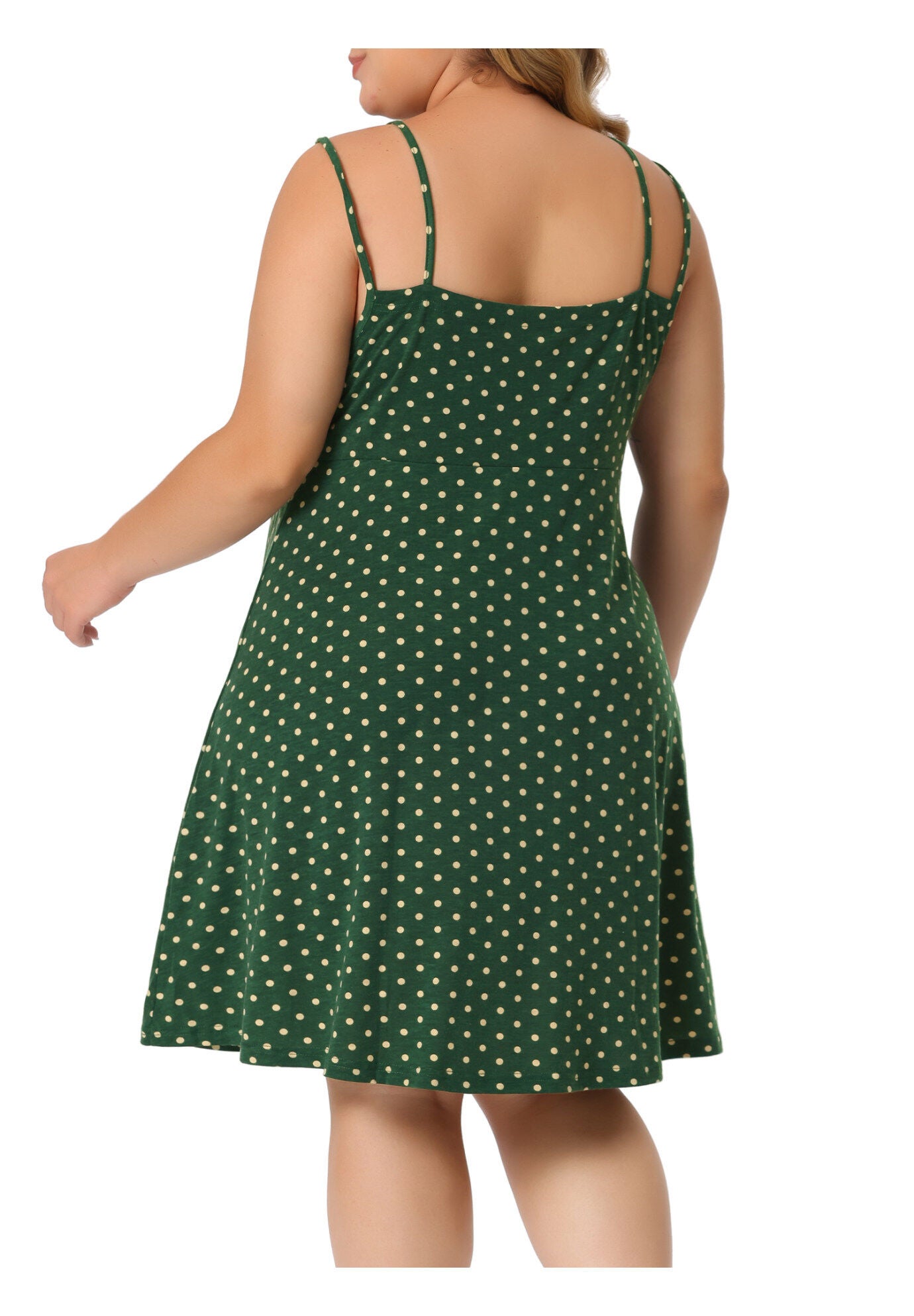 CAMI DEEP V KNIT POLKA DOTS NIGHTGOWN LINGERIE, Dark Green / Forest Green, alternate image number 3