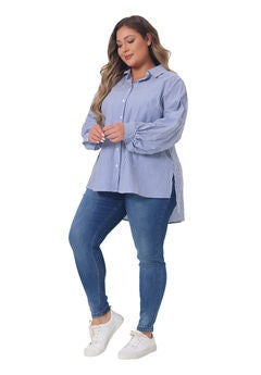 Button Down Collared Long Sleeve Work Striped Shirt