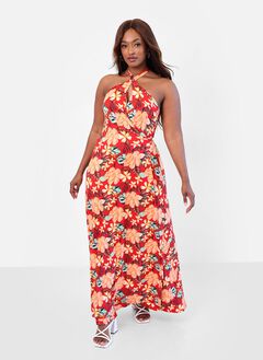 PARADISE TROPICAL PRINT WRAP MAXI DRESS
