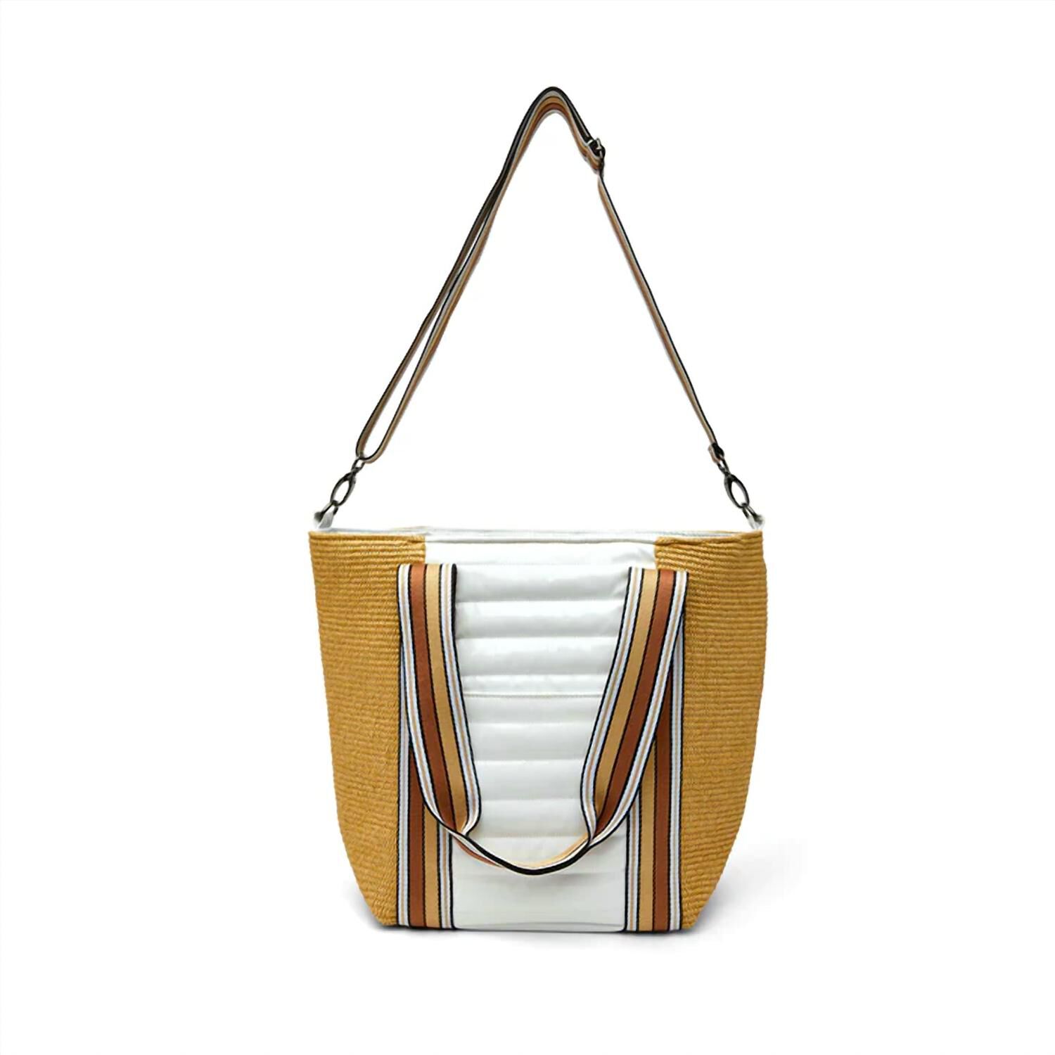 Sunset Tote, Dune Raffia  White Patent / Yellow, alternate image number 3