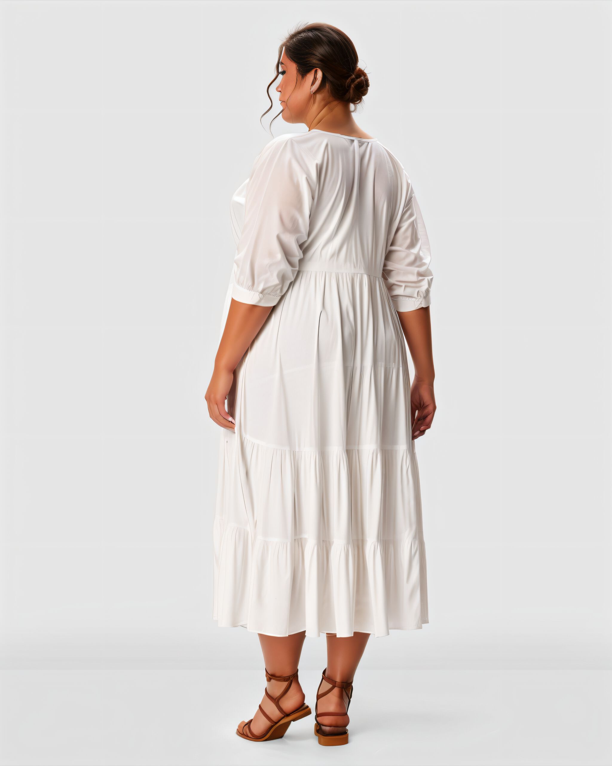 Dolman Sleeve Cotton Poplin Tiered Dress, White / White, alternate image number 2