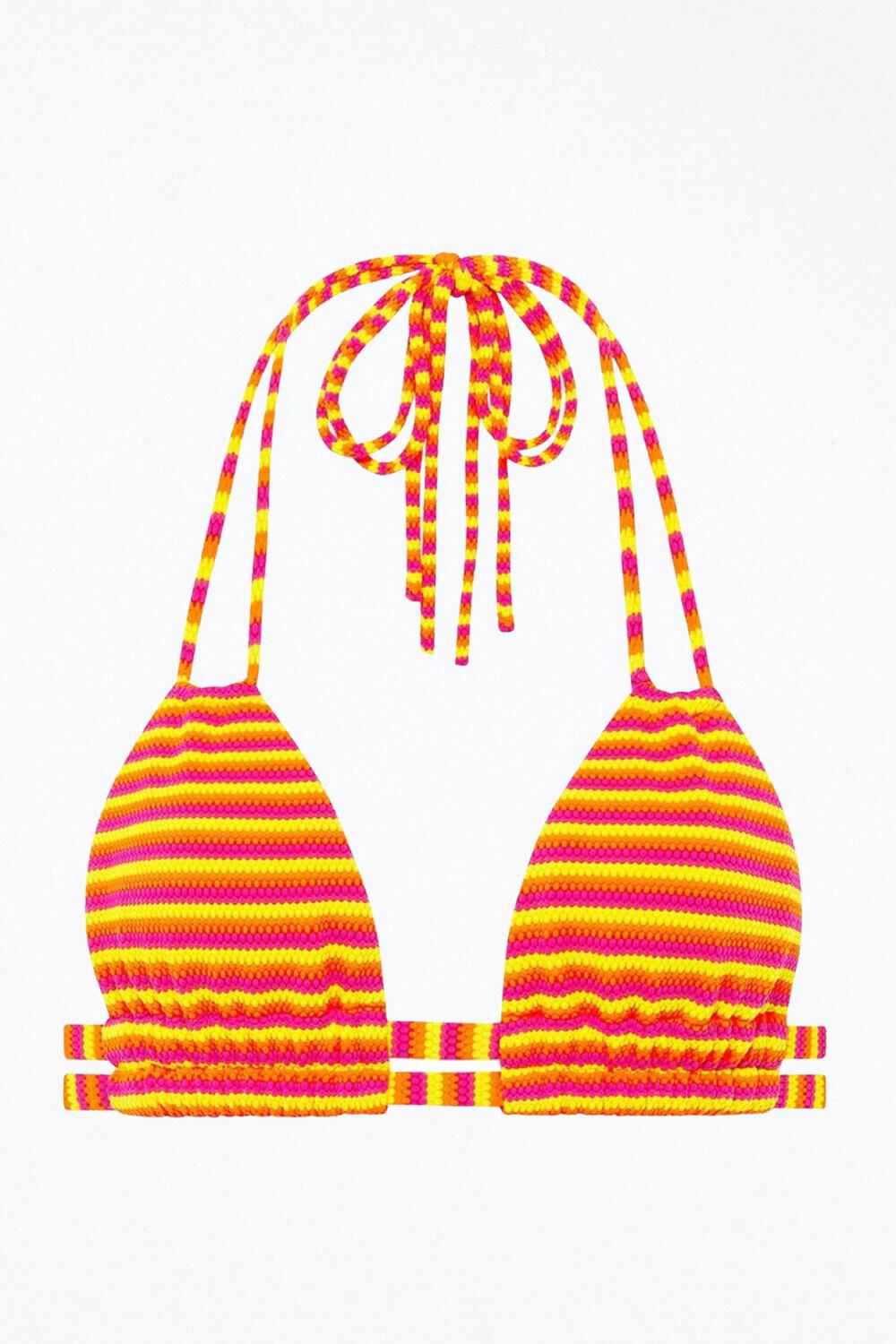 DOPIO DOUBLE-STRAP TRIANGLE HALTERNECK BIKINI TOP IN NEON STRIPE, , alternate image number 3