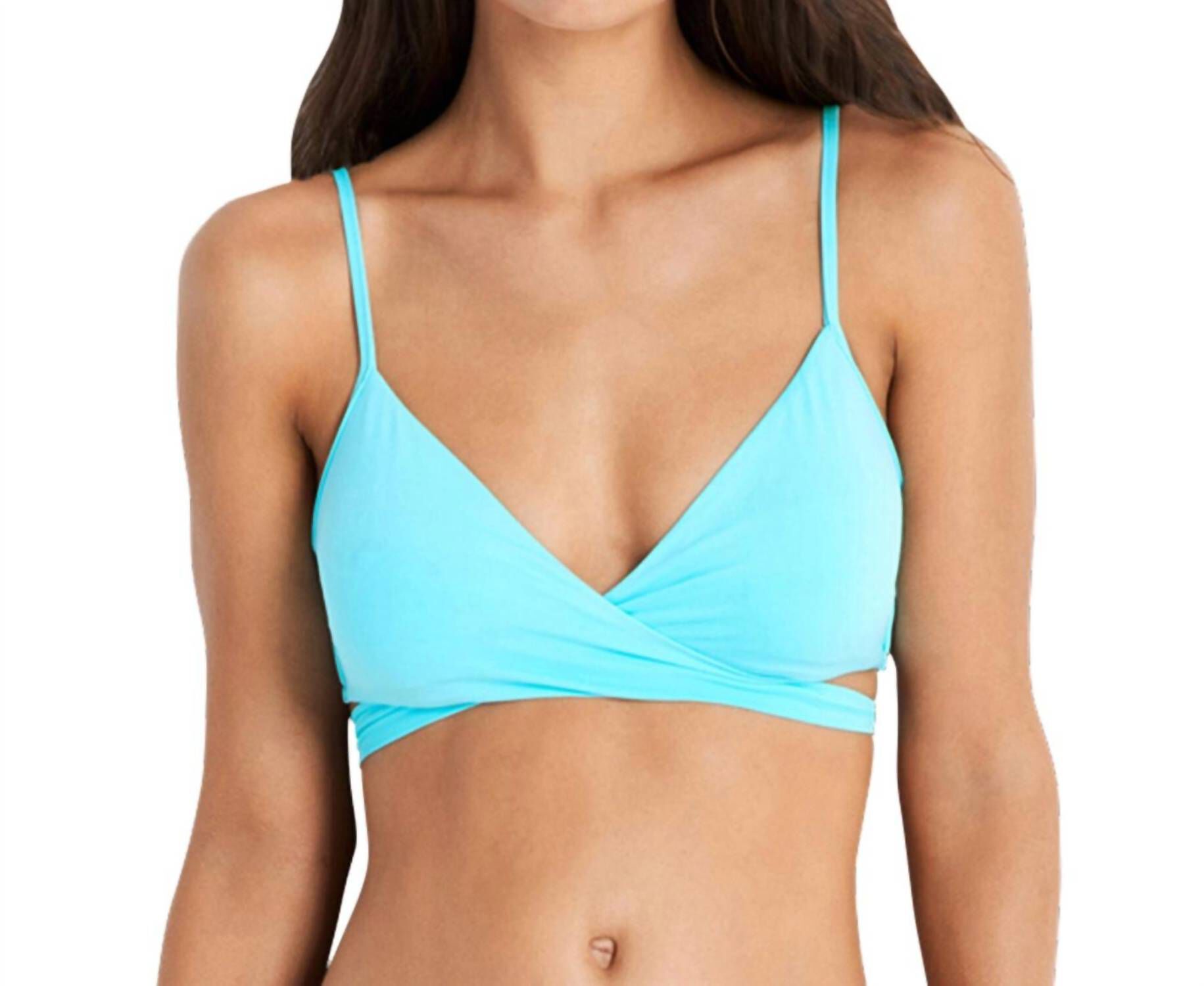 WRAP FRONT BRALETTE BIKINI TOP, Sea Ice Blue / Azure Blue, hi-res image number 0