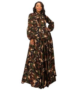 CAMO BELLA DONNA DRESS WITH RIBBON AND PUFFED OUT SLEEVES