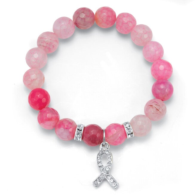Crystal Accented Beaded Breast Cancer Awareness Stretch Bracelet, 7 Inch, , alternate image number 2