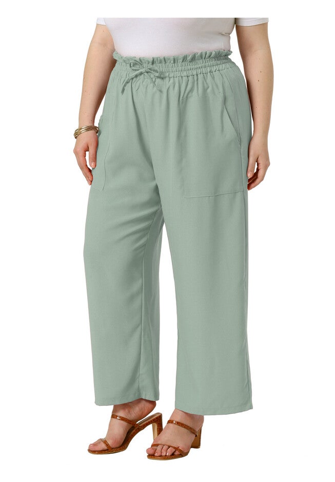 Baggy Wide Leg Elastic High Waist Palazzo Pants with Pockets, Light Green / Light Green, alternate image number 1